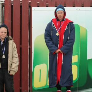 Júlía komin á pall, ekki alveg í síðasta sinn.