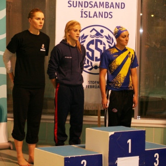 Íslandsmeistari á leiðinni á pall.