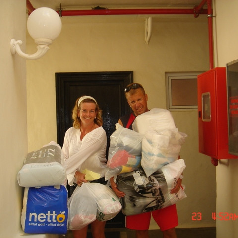 Fararstjórarnir að koma heim með þvott.