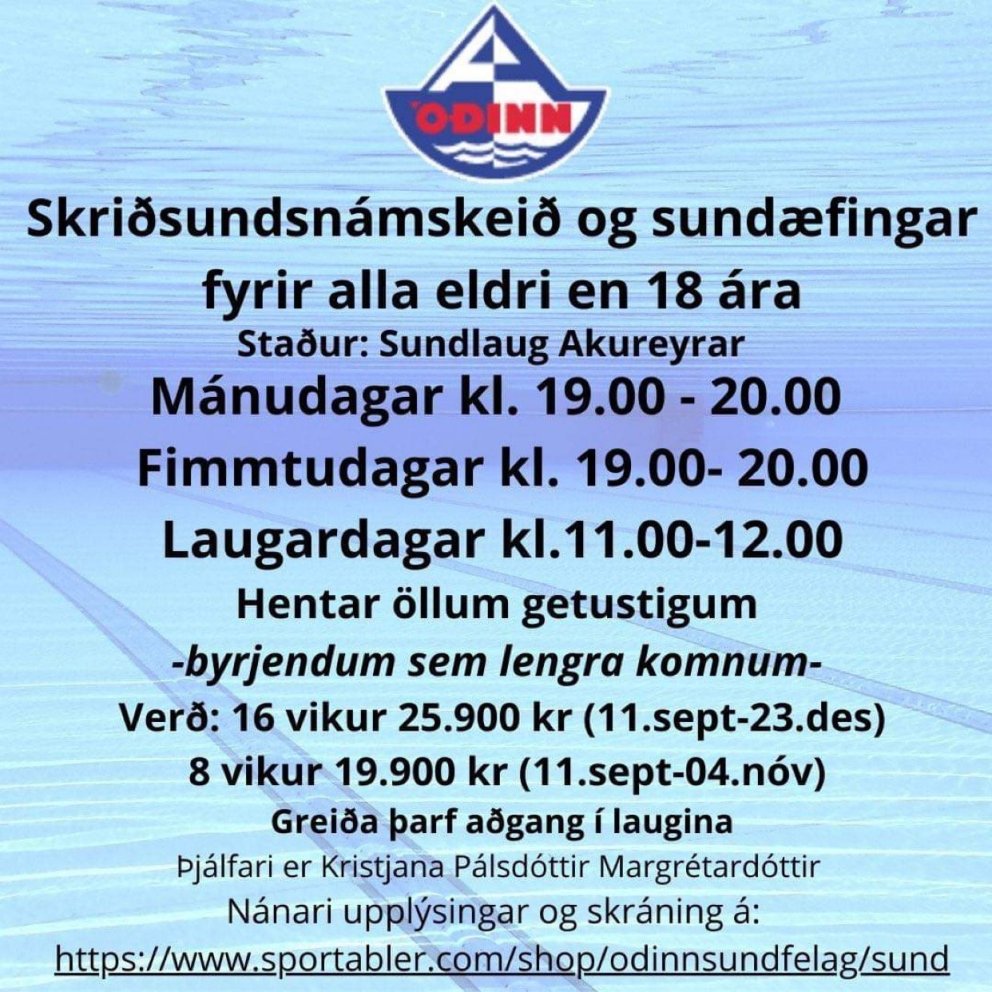 Skriðsundsnámskeið og sundæfingar fyrir alla eldri en 18 ára