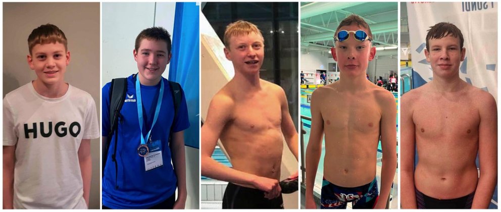 Hér má sjá drengina sem voru í boðsundssveitunum. Frá vinstri: Ívan Elí Ólafsson, Benedikt Már Þorva…