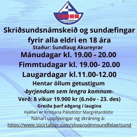 Skriðsundsnámskeið og sundæfingar fyrir 18 ára og eldri